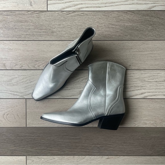 Zara Metallic Silver Ankle Boots - Picture 1 of 8